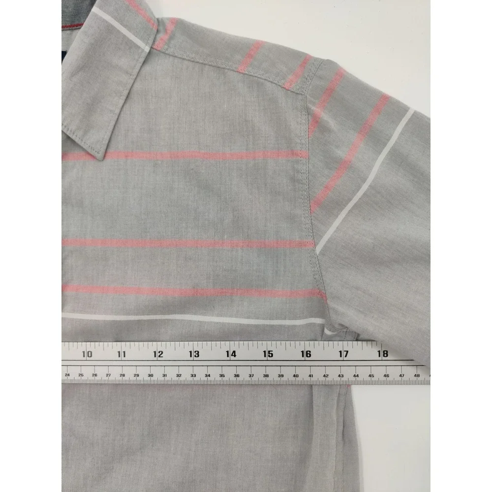 Calvin Klein Jeans Boys‎ Large 14/16 Grey Pink Striped Short Sleeve Button Down